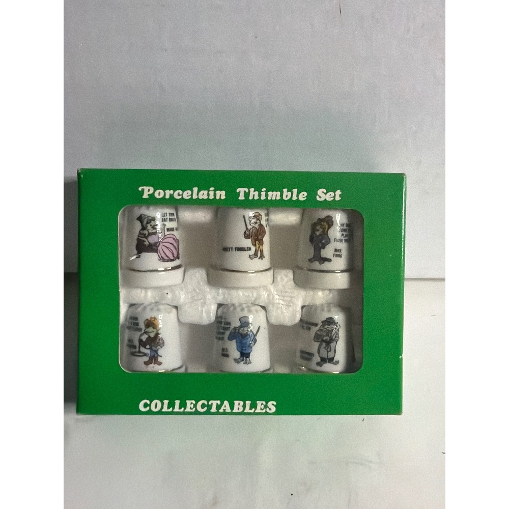 Vintage 1987 MSR Imports Porcelain Frog Thimble Set of 6 Rhett Froggler Mae Frog